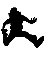 casual man jumping in air on isolated background