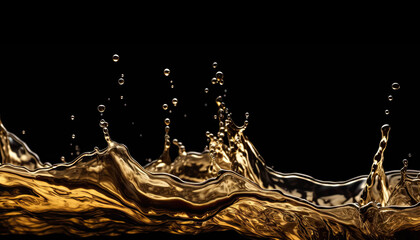 liquid gold banner or background with copyspace, golden fluid with splashes and drops, luxury background for the fashion or cosmetic industry, generative AI - 603113168