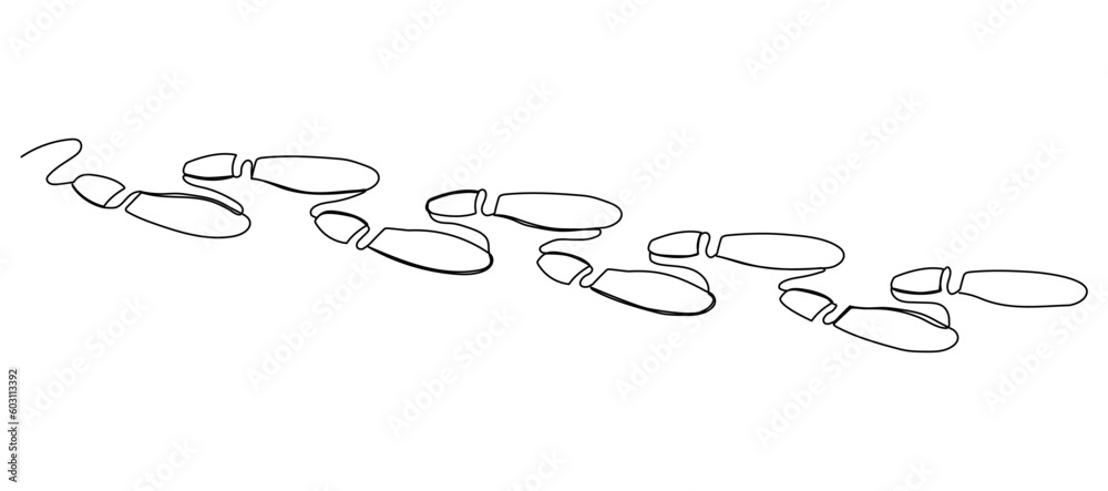 Wall mural Continuous one line drawing of footsteps. Simple vector illustration