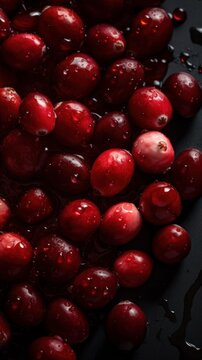 Fresh Organic Cranberry Berry Photorealistic Vertical Background. Healthy Vegetarian Diet. Ai Generated Lifelike Background with Delicious Juicy Cranberry Berry. Generative AI