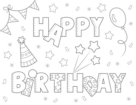 happy birthday letters art, coloring page that you can print it on 8.5x11 inch paper	