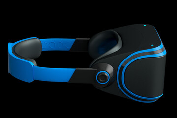 Virtual blue reality glasses isolated on black background. 3d rendering