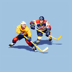 Pixel art of a 2 pro hockey players playing a game. AI Generative