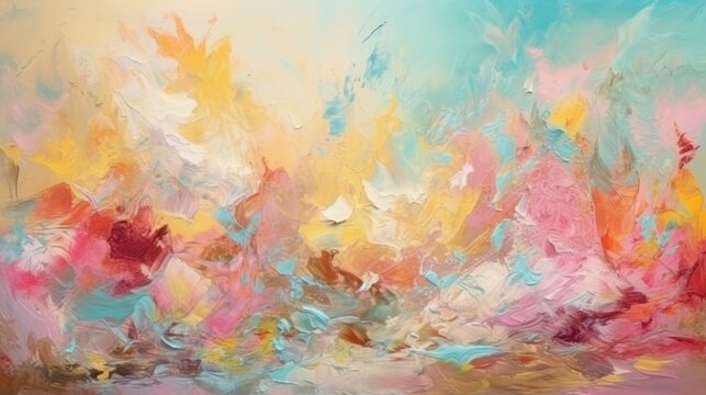 An oil paint texture with abstract pastel colors in the background. (Generative AI)