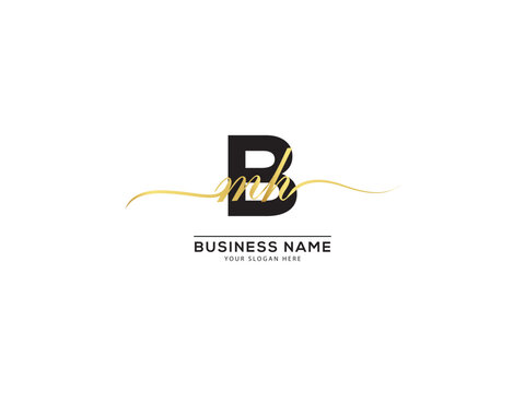 Handwriting Signature Bmh Logo Letter, Golden Color Bmh mbh Logo Icon For Your Luxury Product