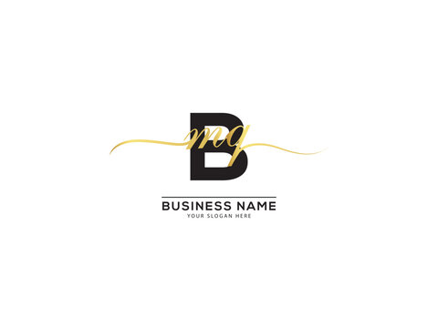Handwriting Signature Bmq Logo Letter, Golden Color Bmq mbq Logo Icon For Your Luxury Product
