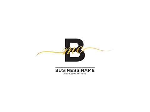 Handwriting Signature Bmc Logo Letter, Golden Color Bmc mbc Logo Icon For Your Luxury Product