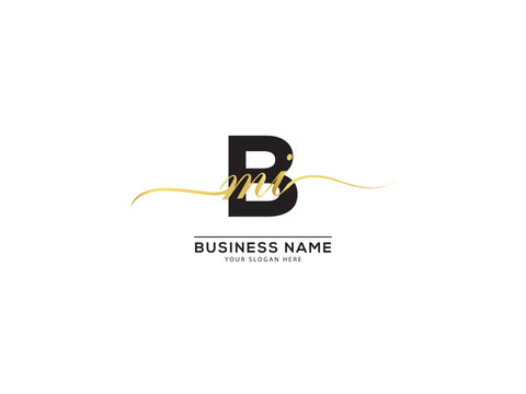 Handwriting Signature Bmi Logo Letter, Golden Color Bmi mbi Logo Icon For Your Luxury Product