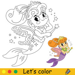 Kids coloring cute mermaid fairy vector illustration