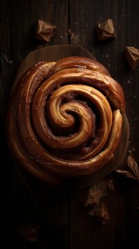 Freshly Baked Cinnamon Roll Pastry Photorealistic Vertical Background. Crusty Pastry, Gourmet Bakery. Ai Generated Lifelike Background with Aromatic Traditional Cinnamon Roll Pastry. Generative AI