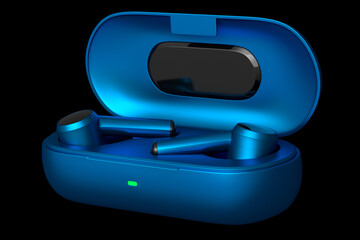 3D rendering of wireless earphones for workouts or listening streaming servicess