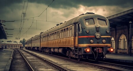 Fototapeta premium railway station train. AI