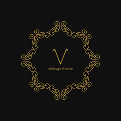 Vintage Frame. Vector illustration. Geometric Line Design Style for Hipster Art. Art Deco Monogram and Emblem Elements. Copy Space for Text.