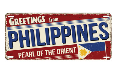 Fototapeta premium Greetings from Philippines vintage rusty metal sign