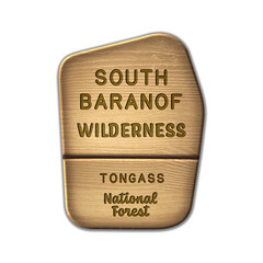 South Baranof National Wilderness, Tongass National Forest Alaska wood sign illustration on transparent background