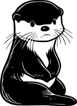 black and white otter sitting clip art preview