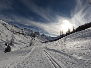 XC-Ski Track Winter Mountain Swiss Alps