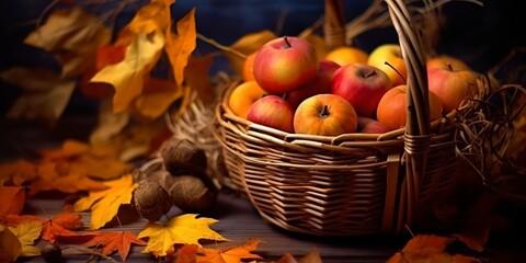 Naklejka na ściany i meble Autumn basket, generative ai