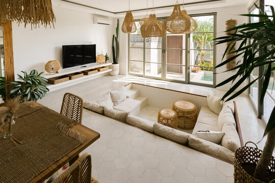Interior of spacious living room at home