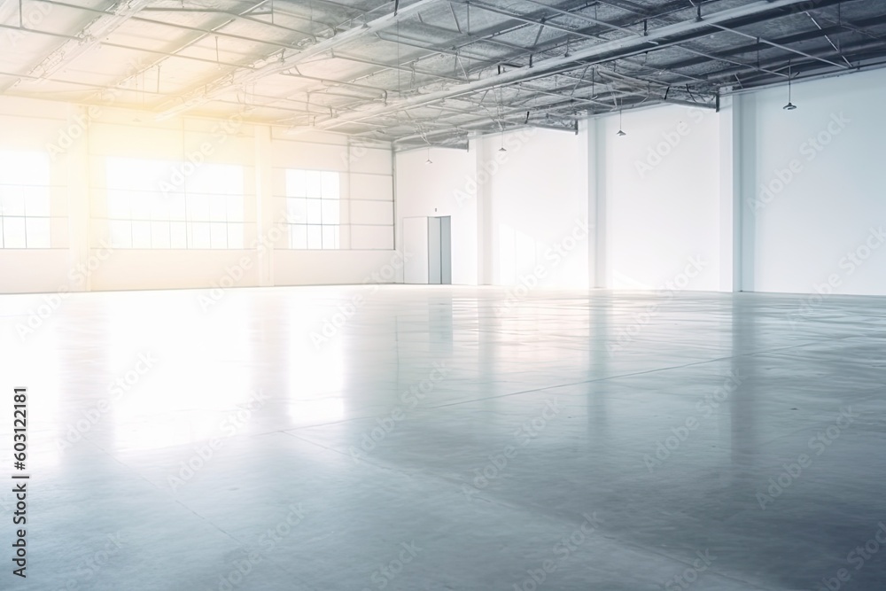 Wall mural an empty warehouse with natural light shining through the windows Generative AI