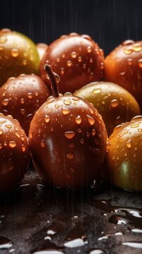 Fresh Organic Jujube Fruit Photorealistic Vertical Background. Healthy Vegetarian Diet. Ai Generated Lifelike Background with Delicious Juicy Jujube Fruit. Generative AI