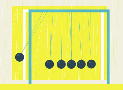 Newtons Cradle with Lemon Colored Background