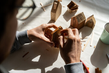 Clsoe-up Man making crafts and arts