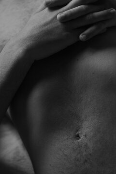 Male abdomen in black and white