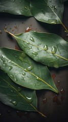 Aromatic Bay leaves Spice Photorealistic Vertical Background. Healthy Vegetarian Diet. Ai Generated Lifelike Background with Delicious Flavory Bay leaves Spice. Generative AI