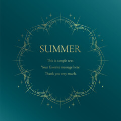 素材_フレーム_太陽と海と空をモチーフにした夏の飾り枠。ゴールドの高級感ある囲みのデザイン