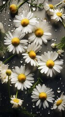 Aromatic Chamomile Herbs Photorealistic Vertical Background. Healthy Vegetarian Diet. Ai Generated Lifelike Background with Delicious Aromatic Chamomile Herbs. Generative AI