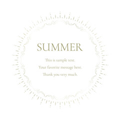 素材_フレーム_太陽と海と空をモチーフにした夏の飾り枠。ゴールドの高級感ある囲みのデザイン