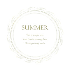 素材_フレーム_太陽と海と空をモチーフにした夏の飾り枠。ゴールドの高級感ある囲みのデザイン