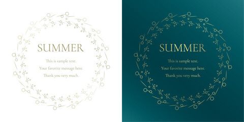 素材_フレームのセット_太陽と海と空をモチーフにした夏の飾り枠。ゴールドの高級感ある囲みのデザイン