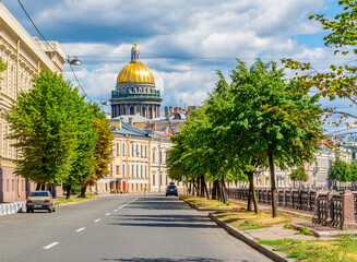 St. Isaac's Cathedral dome and Moyka river embankment in Saint Petersburg, Russia