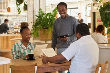 waiter and customers