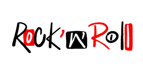 Retro urban street art style. Graffiti tagging slogan of Rock and roll. Glam punk artwork design. Vintage concept of podcast, party, ads, print for new generation. Nostalgia for 1990s -2000s.