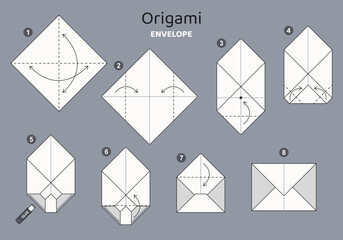 Origami tutorial for kids. Origami cute envelope.
