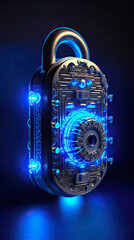 generative ai illustration of a blue neon colored modern lock