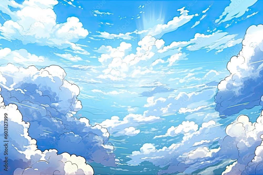 Canvas Prints serene landscape featuring a clear blue sky, fluffy white clouds, and a calm body of water Generative AI