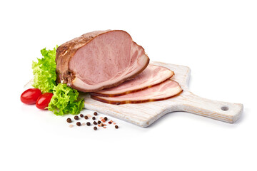 Smoked ham meat, isolated on white background.