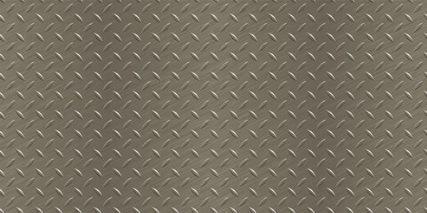 Vector seamless metal floor plate. Brushed steel texture with diamond pattern. Stainless background with scratches.
