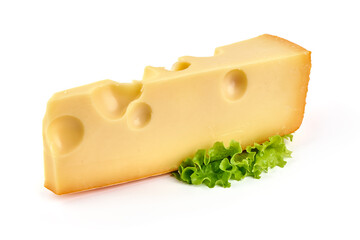 Maasdam cheese, isolated on white background.