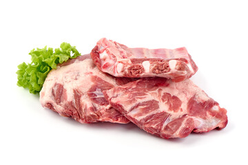 Pork ribs. Raw meat, isolated on white background.