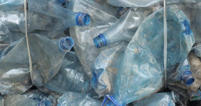 Plastic bottles in bales for waste recycling