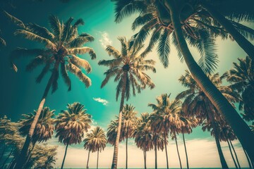 Fototapeta na wymiar tropical beach landscape with palm trees. Generative AI