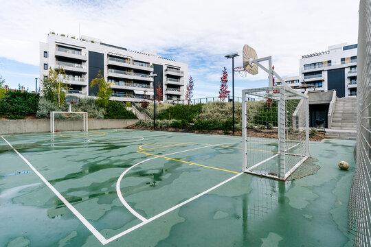 Modern luxury home residential building complex with futsal field
