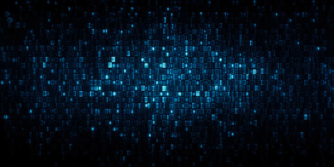 Blue matrix digital background. Abstract cyberspace grid. dark blue abstract background made of pixels, depth of field. Generative AI
