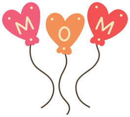 Mom Heart Balloons Flat Illustration