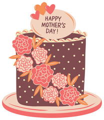 Naklejka premium Happy Mother’s Day Floral Cake Flat Illustration